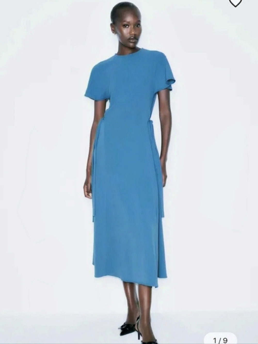 Zara Blue Midi Tie-Waist Dress